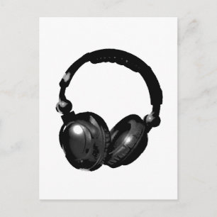 Zwarte en witte Pop Art Headphone Briefkaart
