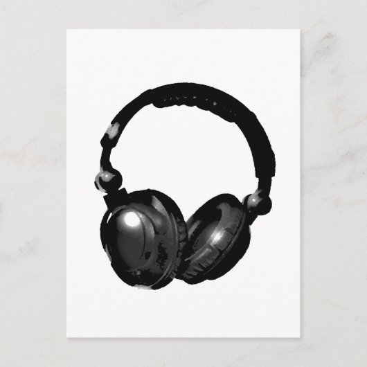 Zwarte en witte Pop Art Headphone Briefkaart (Voorkant)