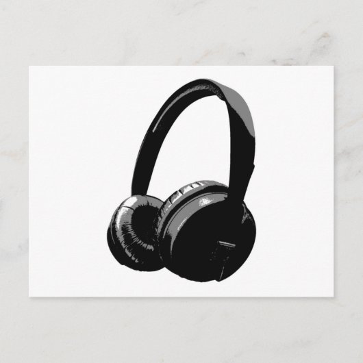 Zwarte en witte Pop Art Headphone Briefkaart (Voorkant)