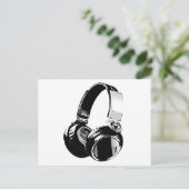 Zwarte en witte Pop Art Headphone Briefkaart (Staand voorkant)