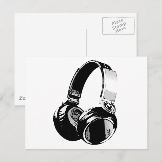 Zwarte en witte Pop Art Headphone Briefkaart (Voorkant / Achterkant)