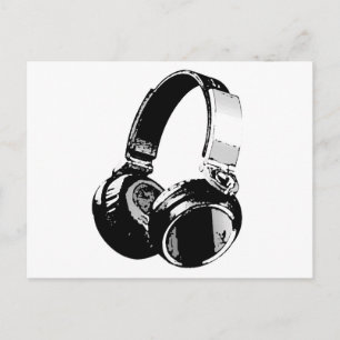 Zwarte en witte Pop Art Headphone Briefkaart
