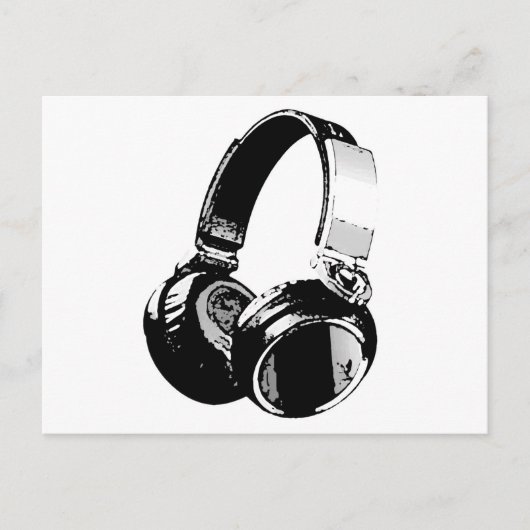 Zwarte en witte Pop Art Headphone Briefkaart (Voorkant)