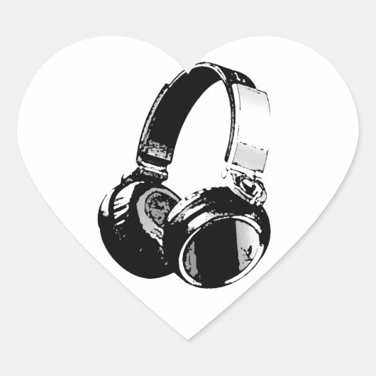 Zwarte en witte Pop Art Headphone Hart Sticker (Voorkant)