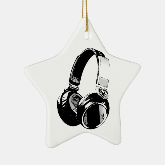 Zwarte en witte Pop Art Headphone Keramisch Ornament (Rechts)