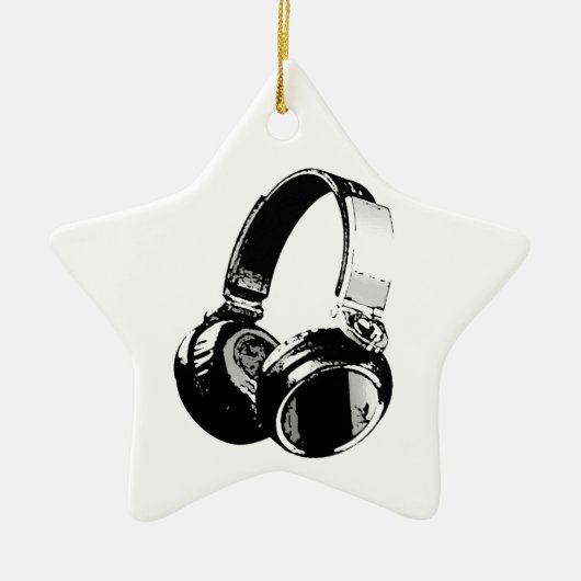 Zwarte en witte Pop Art Headphone Keramisch Ornament (Voorkant)