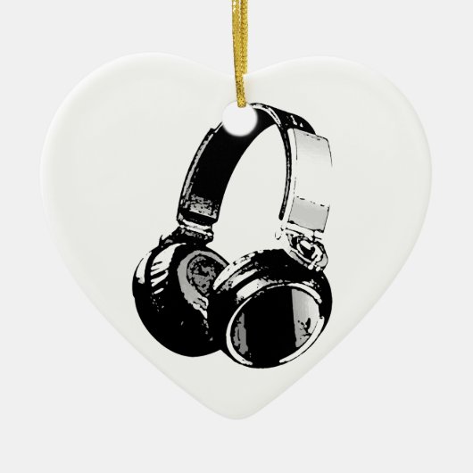Zwarte en witte Pop Art Headphone Keramisch Ornament (Voorkant)