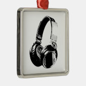 Zwarte en witte Pop Art Headphone Metalen Ornament (Rechts)