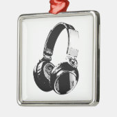 Zwarte en witte Pop Art Headphone Metalen Ornament (Links)