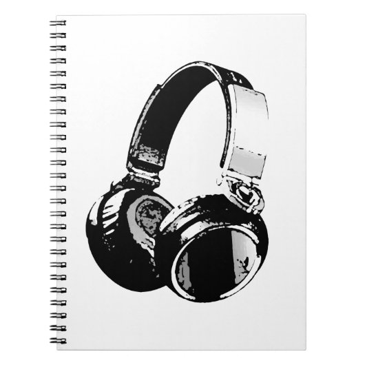 Zwarte en witte Pop Art Headphone Notitieboek (Voorkant)