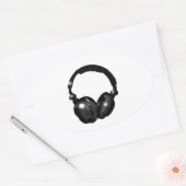 Zwarte en witte Pop Art Headphone Ovale Sticker (Envelop)