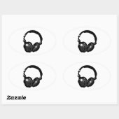 Zwarte en witte Pop Art Headphone Ovale Sticker (Vel)