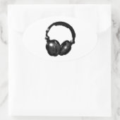 Zwarte en witte Pop Art Headphone Ovale Sticker (Tas)
