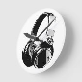 Zwarte en witte Pop Art Headphone Ronde Klok (Hoek)