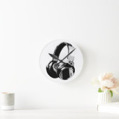 Zwarte en witte Pop Art Headphone Ronde Klok (Huis)