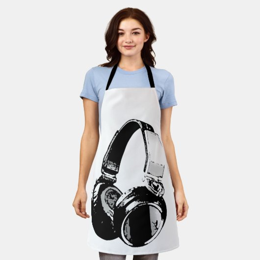 Zwarte en witte Pop Art Headphone Schort (Gedragen)