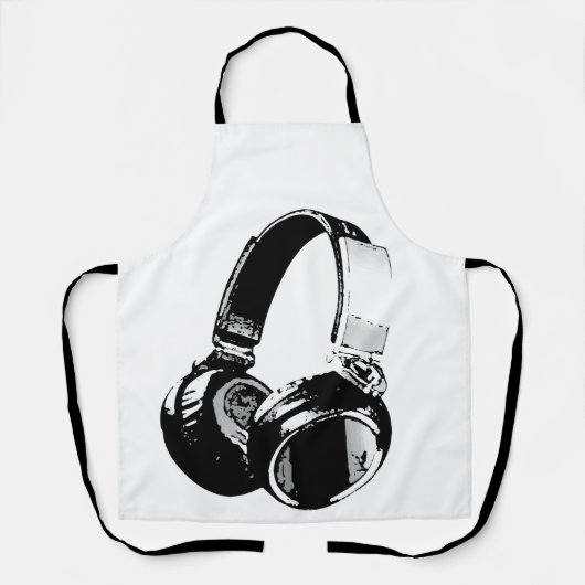 Zwarte en witte Pop Art Headphone Schort (Voorkant)