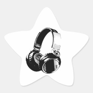 Zwarte en witte Pop Art Headphone Ster Sticker