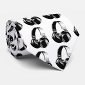 Zwarte en witte Pop Art Headphone Stropdas (Opgerold)