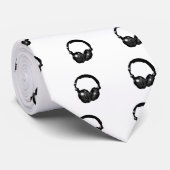 Zwarte en witte Pop Art Headphone Stropdas (Opgerold)