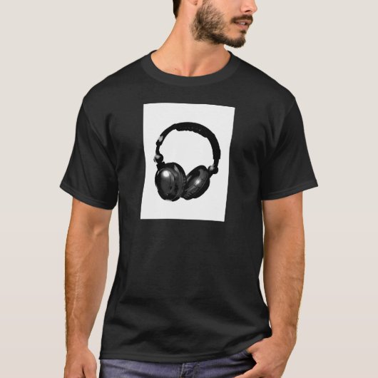 Zwarte en witte Pop Art Headphone T-shirt (Voorkant)