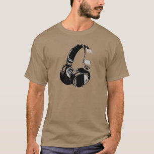 Zwarte en witte Pop Art Headphone T-shirt