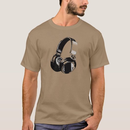 Zwarte en witte Pop Art Headphone T-shirt (Voorkant)