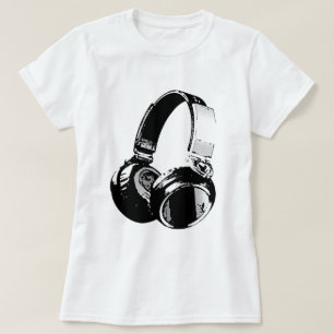 Zwarte en witte Pop Art Headphone T-shirt