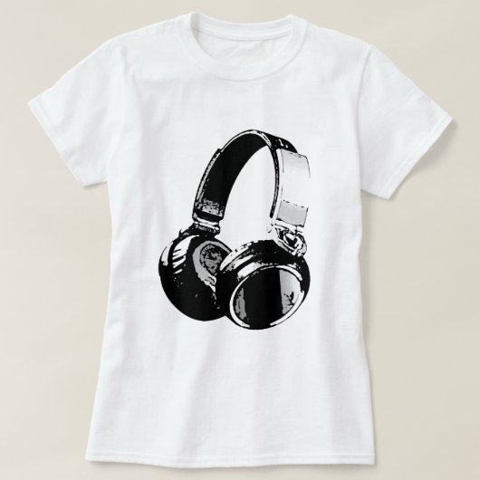 Zwarte en witte Pop Art Headphone T-shirt (Design voorkant)