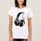 Zwarte en witte Pop Art Headphone T-shirt (Voorkant)