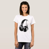 Zwarte en witte Pop Art Headphone T-shirt (Voorkant volledig)