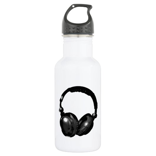 Zwarte en witte Pop Art Headphone Waterfles (Voorkant)