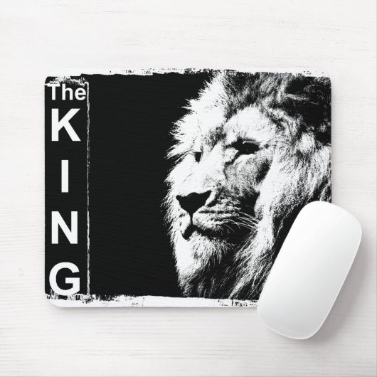 Zwarte en witte Pop Art Lion Head-Sjabloon Afbeeld Muismat (Met muis)