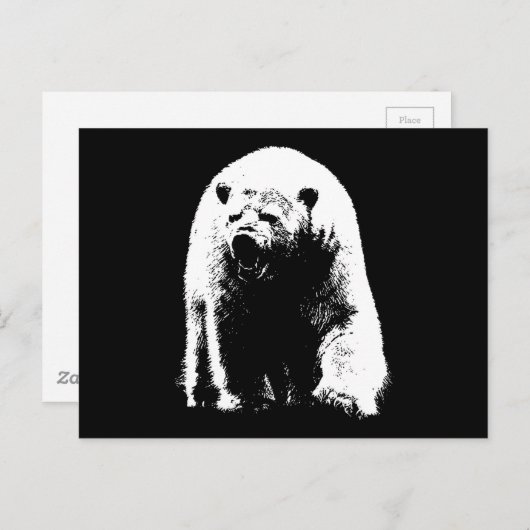 Zwarte en witte Pop Art Polar Beer Briefkaart (Voorkant / Achterkant)