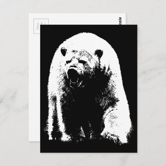 Zwarte en witte Pop Art Polar Beer Briefkaart (Voorkant / Achterkant)