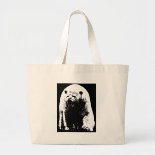 Zwarte en witte Pop Art Polar Beer Grote Tote Bag