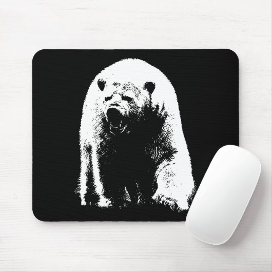 Zwarte en witte Pop Art Polar Beer Muismat (Met muis)