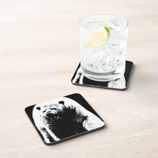 Zwarte en witte Pop Art Polar Beer Onderzetter (Rechterzijde)