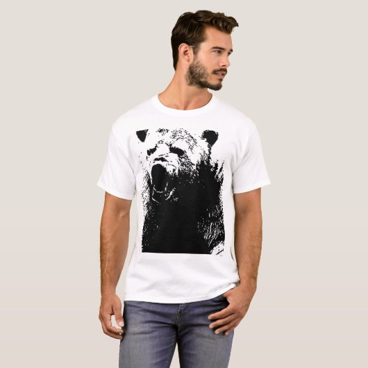 Zwarte en witte Pop Art Polar Beer T-shirt (Voorkant volledig)