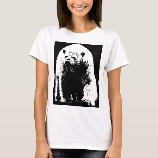 Zwarte en witte Pop Art Polar Beer T-shirt (Voorkant)