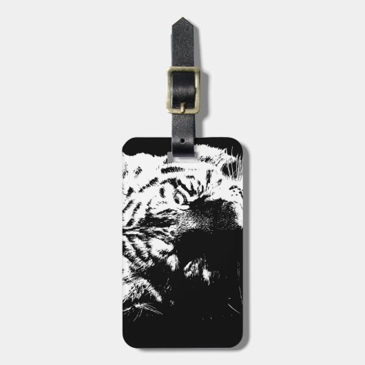 Zwarte en witte Pop Art Tiger Bagagelabel (Voorkant verticaal)