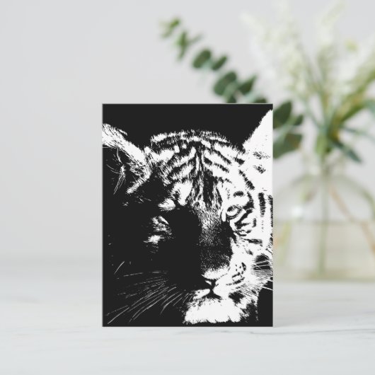 Zwarte en witte Pop Art Tiger Briefkaart (Staand voorkant)