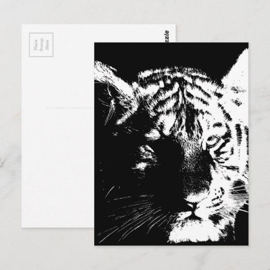 Zwarte en witte Pop Art Tiger Briefkaart (Voorkant / Achterkant)