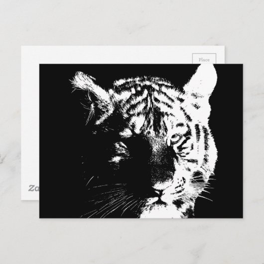 Zwarte en witte Pop Art Tiger Briefkaart (Voorkant / Achterkant)