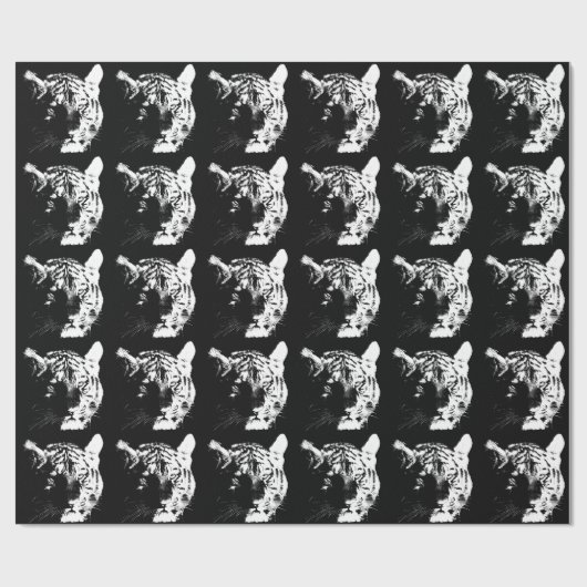 Zwarte en witte Pop Art Tiger Cadeaupapier (Vlak)