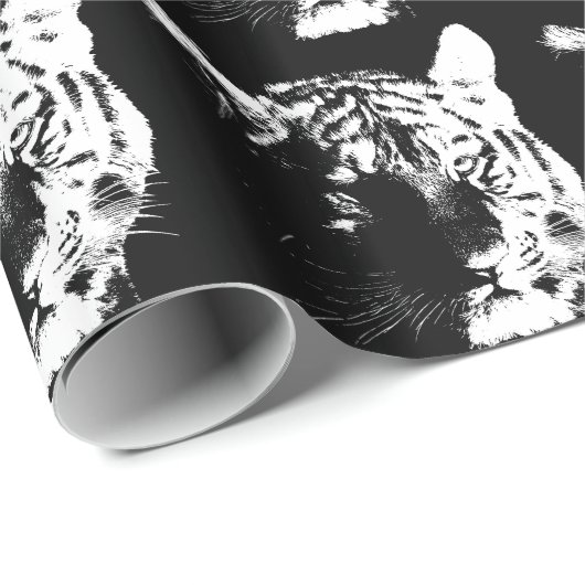 Zwarte en witte Pop Art Tiger Cadeaupapier (Rol Hoek)