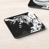 Zwarte en witte Pop Art Tiger Drankjes Onderzetter (Linkerzijde)