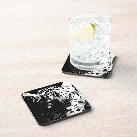 Zwarte en witte Pop Art Tiger Drankjes Onderzetter (Rechterzijde)