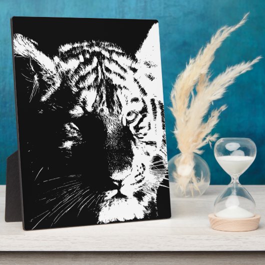 Zwarte en witte Pop Art Tiger Fotoplaat (Zijkant)