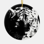 Zwarte en witte Pop Art Tiger Keramisch Ornament (Voorkant)